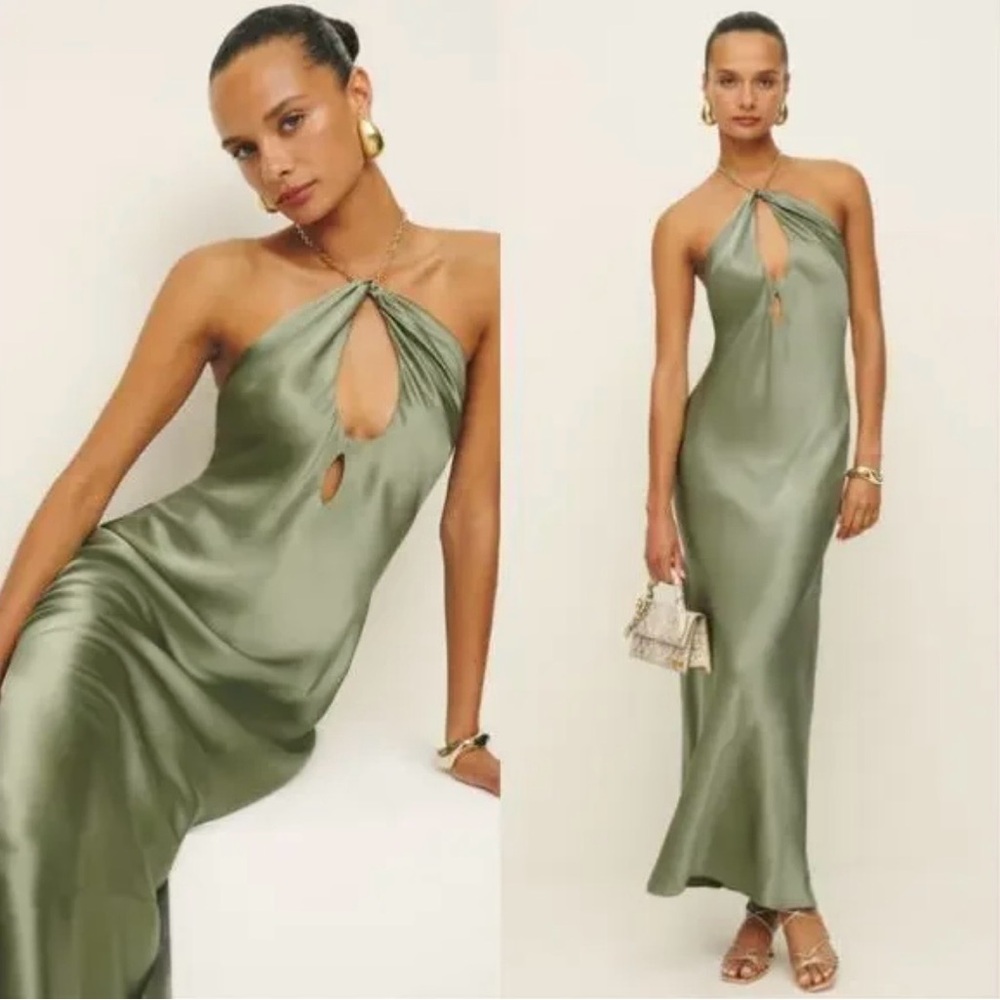 Reformation Yesenia Green Halter Dress